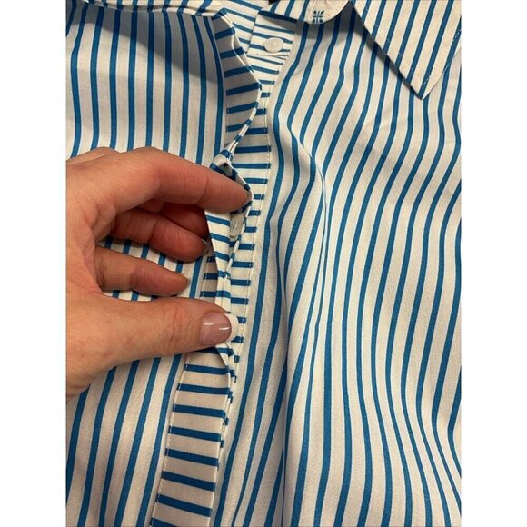 NWOT Talbots Plus 18W Popover Button Long Sleeves Blue/White Striped Tunic top - Picture 4 of 9
